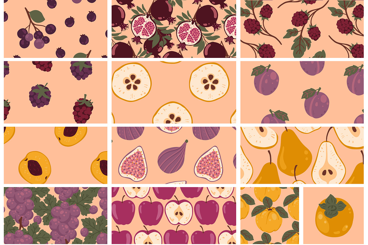 Orchard fruit vector patterns, a Pattern Graphic by Carpet Tapete Pretzel (Photo 4 of 17)