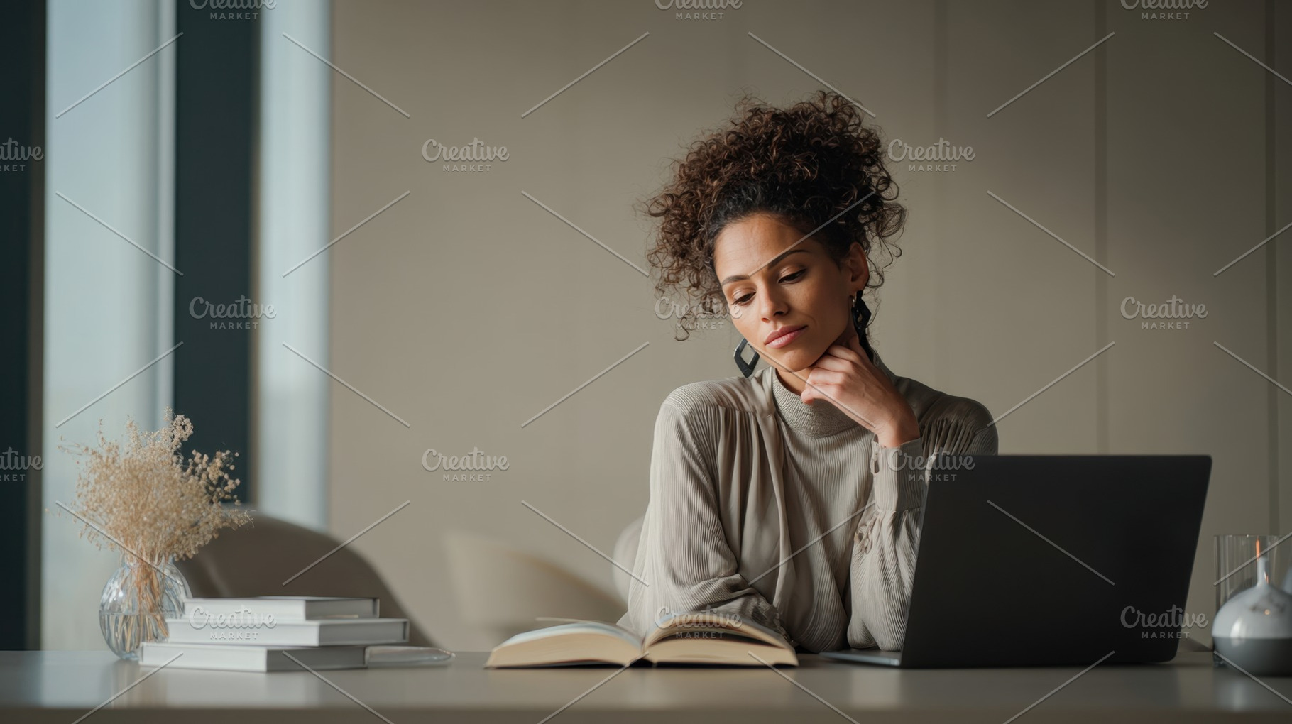 Contemplative woman reading, a Photo by Beautiful things