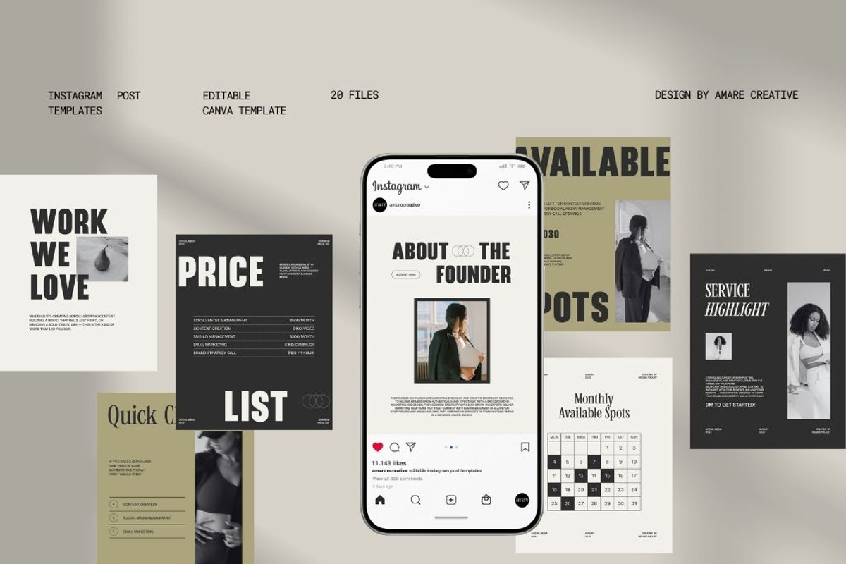 20 Instagram Canva Template Bundle, a Social Media Template by Amaré Creative (Photo 1 of 9)