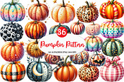 Pumpkin with Pattern Clipart, an Illustration by Watercolor design (Thumbnail 1 of 4)