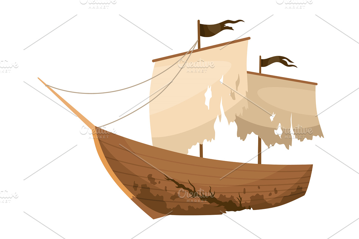 Broken ship icon. Cartoon wooden, a Transportation Illustration by the8monkey