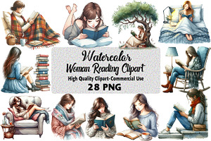 Watercolor Woman Reading Clipart, an Illustration by Daily.Designs