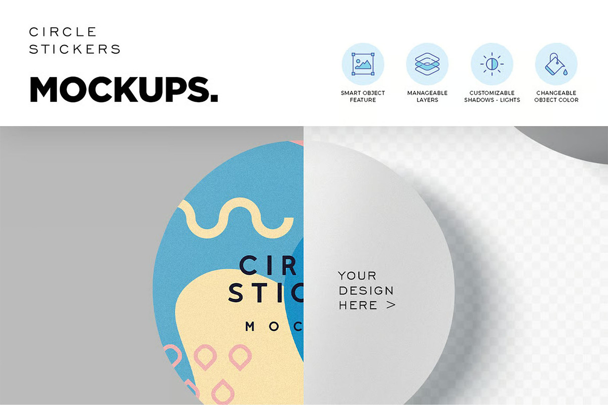 Round Sticker Mockups, a Packaging Mockup by megostudi0 (Photo 5 of 7)