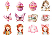 Watercolor Little Coquette Clipart, a Seasonal Illustration by CitraGraphics (Thumbnail 2 of 7)