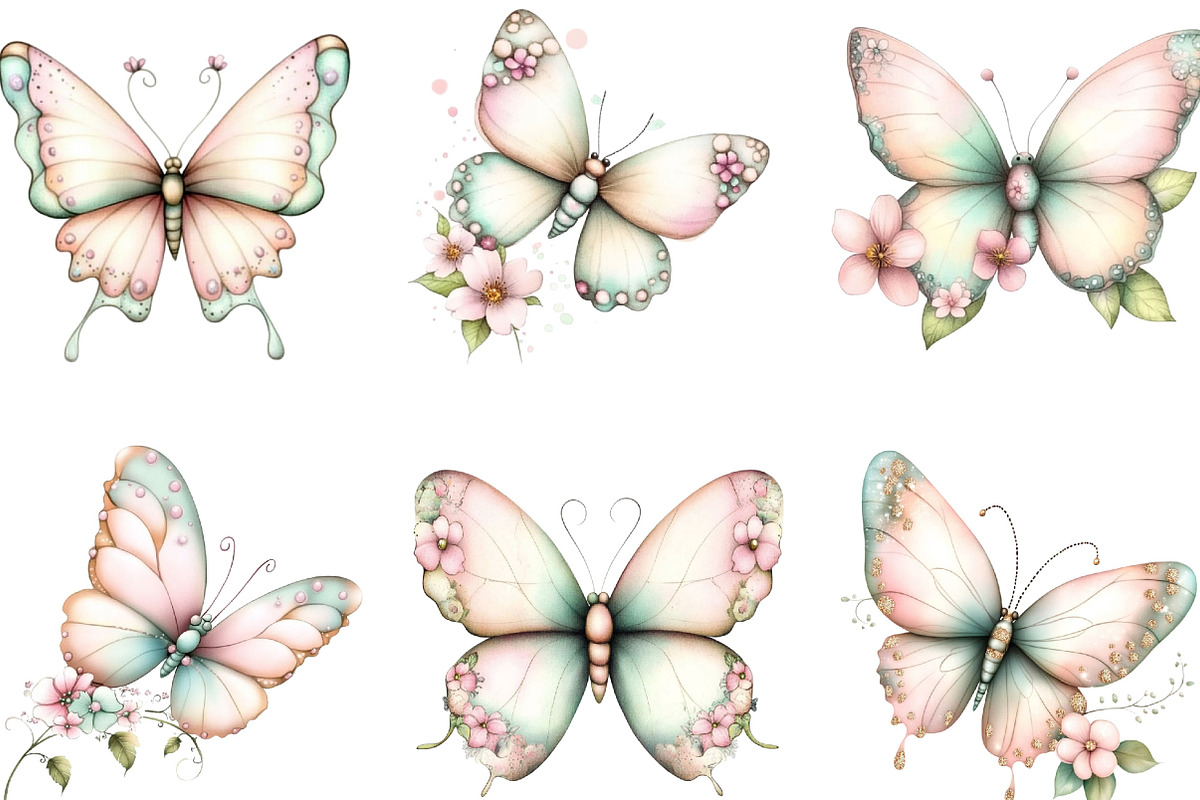 Watercolor Pink Spring Butterfly, an Illustration by Designking (Photo 2 of 5)