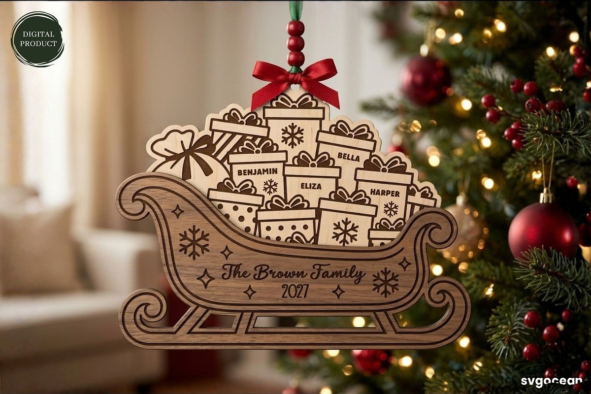 Santa Sleigh Ornaments SVG Bundle, a Decorative Illustration by svgocean (Photo 8 of 21)