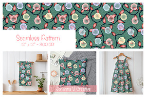 Christmas Ornaments & Lights Pattern, an Illustration by Johanna V. Creative