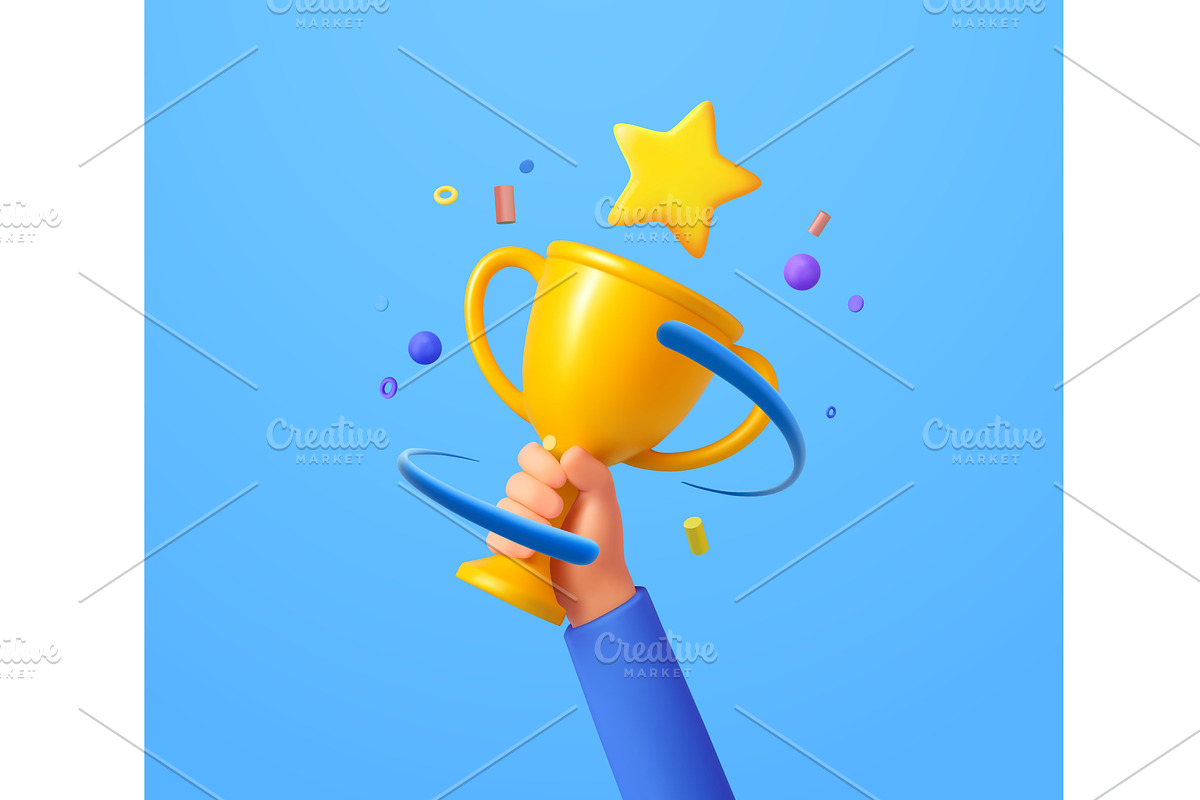 3d Hand hold gold trophy. champion, an Object Illustration by ModVector