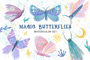 Magic Butterflies Watercolor Clipart