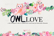 OWL Love Watercolors, an Illustration by iHeartStudio (Thumbnail 1 of 4)