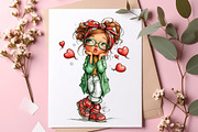 Quirky Valentine Girl Clipart Bundle, an Illustration by SinaCreation (Thumbnail 7 of 11)