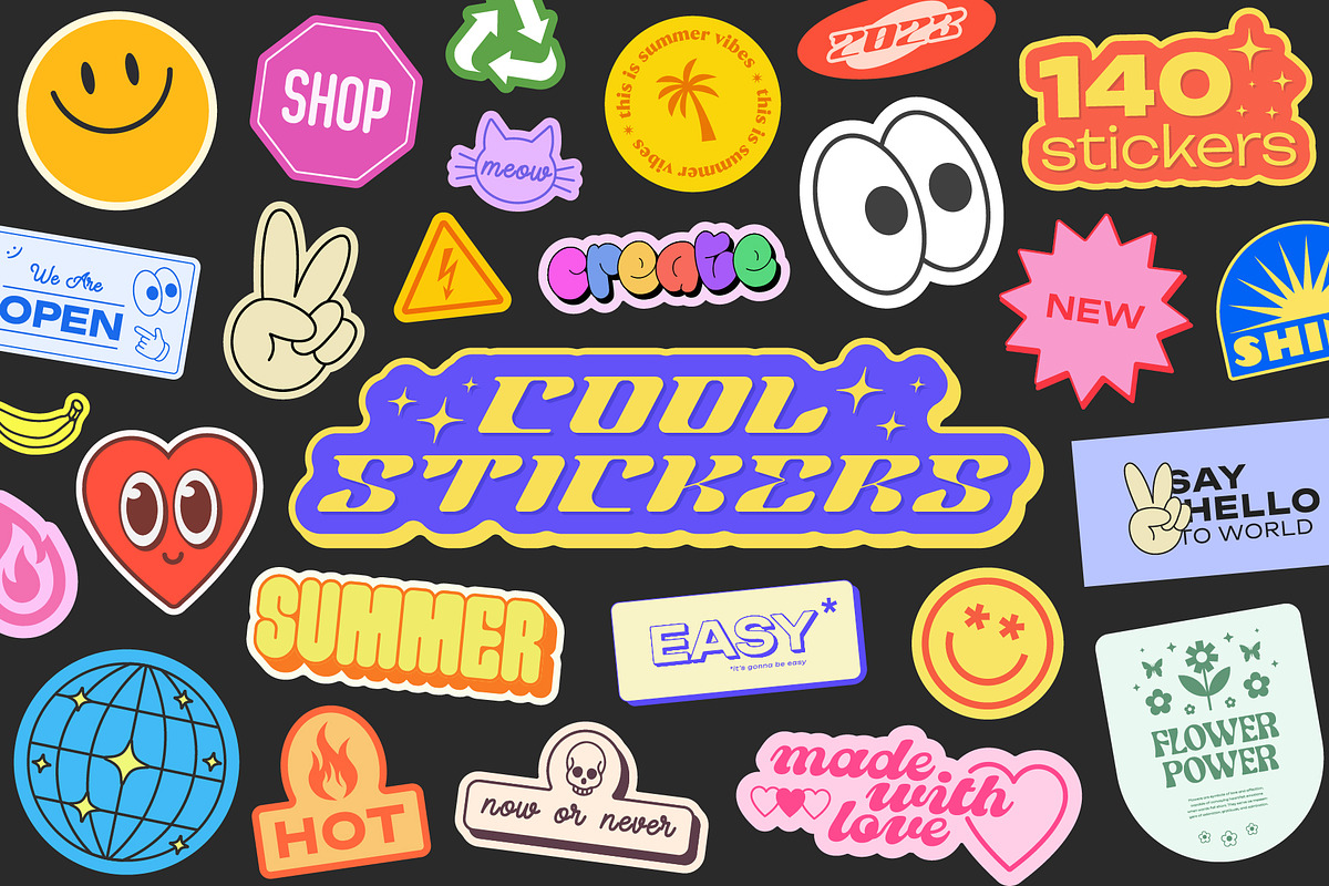 COOL Y2K STICKERS VECTOR SET, a Decorative Illustration by craftlove (Photo 1 of 12)