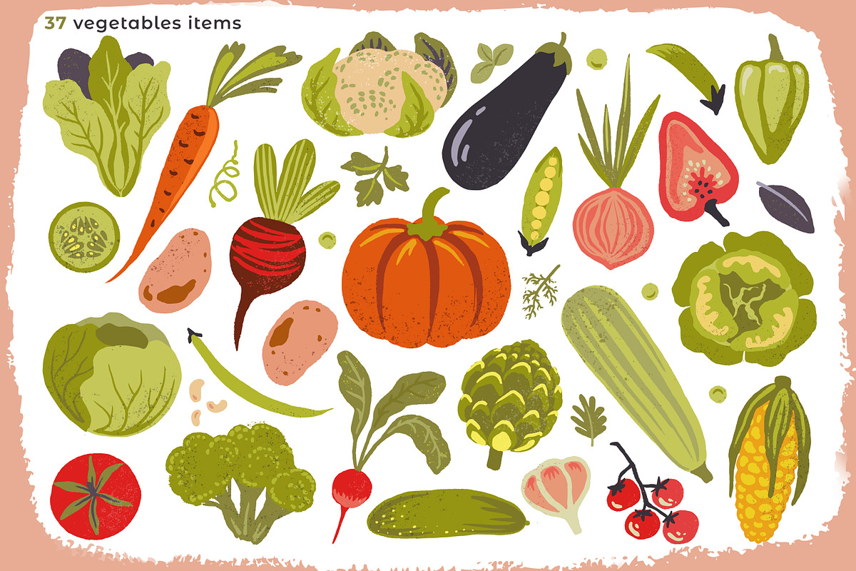 Fruits and Vegetables. Vector set, a Food Illustration by Molly art (Photo 2 of 13)