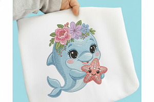 Cute Dolphin Embroidery Design, an Illustration by designcity5