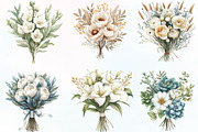 White Boho Wedding Floral Bouquet, an Illustration by CraftArtStudio (Thumbnail 2 of 6)