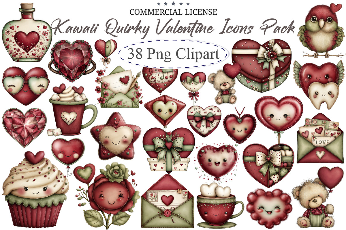 Kawaii Quirky Valentine Icons Pack, an Illustration by designcity5 (Photo 1 of 5)