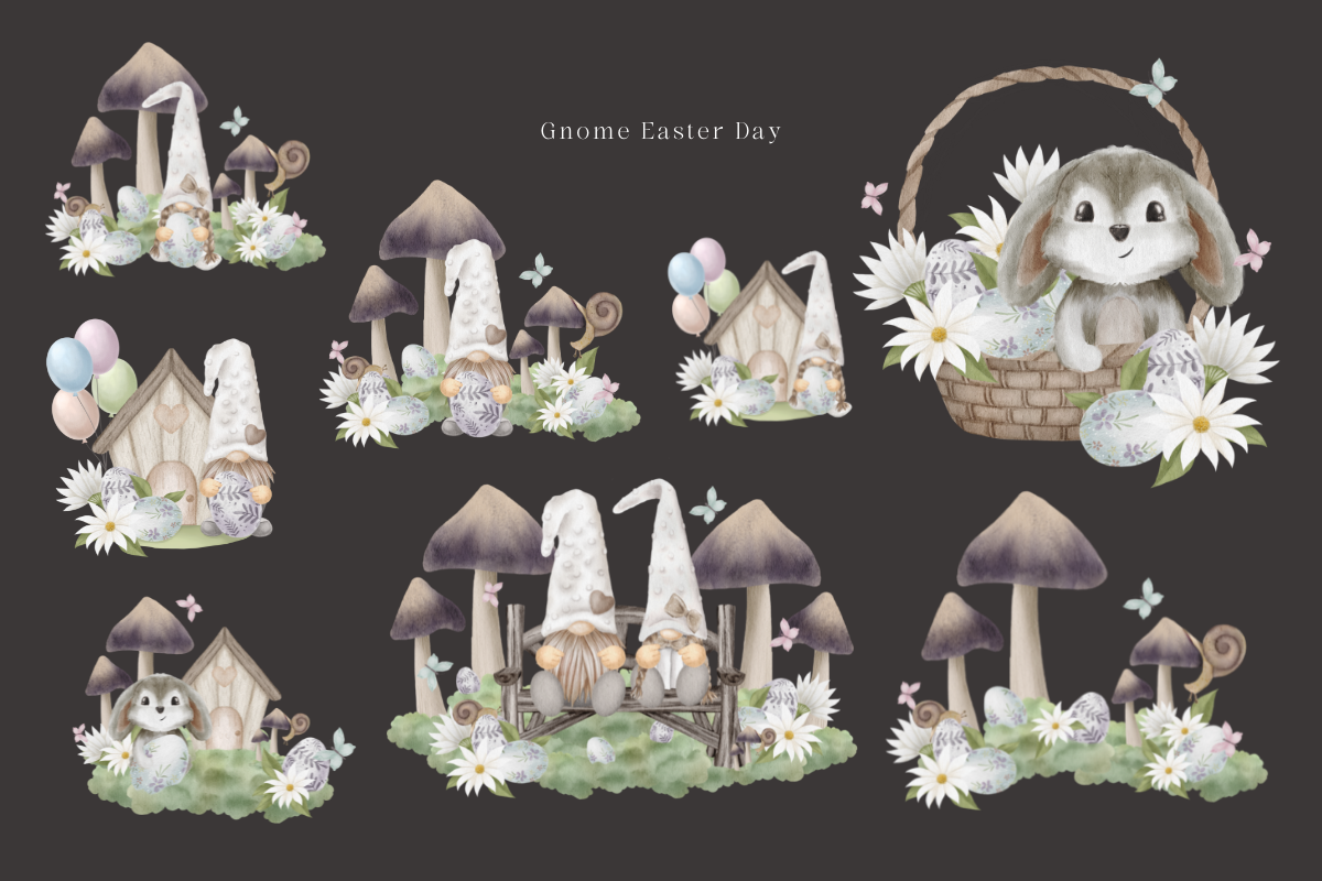 Gnome Easter & Mushroom Watercolor, an Illustration by Balada Digital Art (Photo 5 of 11)