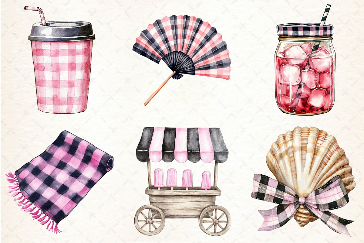 Black and Pink Gingham Summer Clipar, an Illustration by Libby Wishes (Photo 5 of 7)