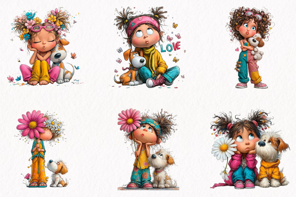 Whimsical Girl & Dog Love Clipart, a Person Illustration by fashionaddict (Photo 2 of 7)