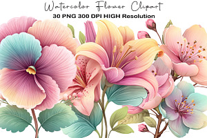 Watercolor Flower Clipart PNG, an Illustration by Black Bird Studio