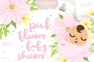 Pink Flower Baby Shower - Summer Set, an Illustration by Euonia Meraki
