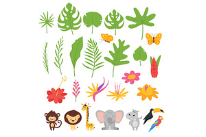 Jungle Leaves, Flowers And Animals