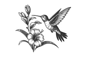 Hummingbird With Flower Engraving