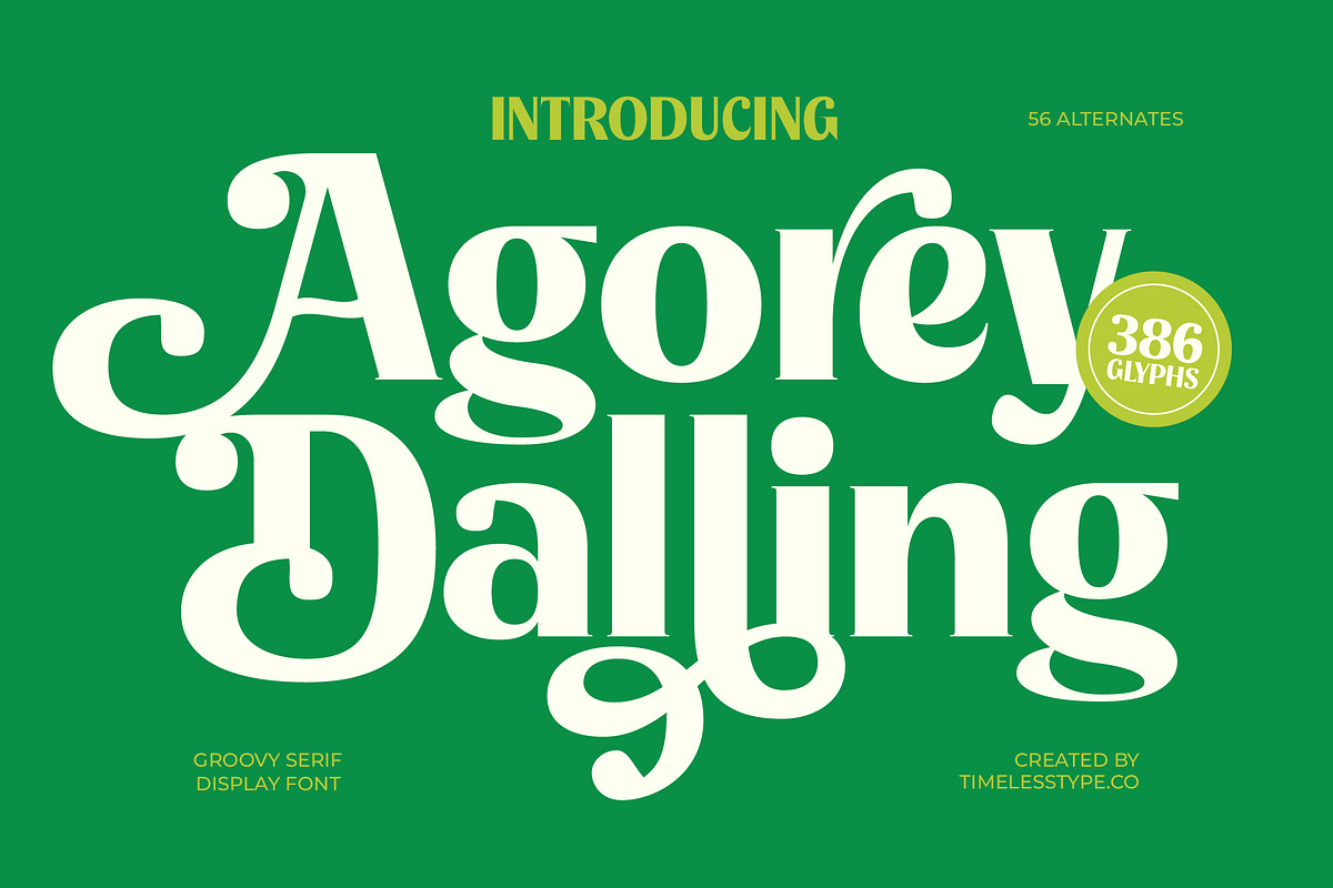 Agorey Dalling Groovy Retro Serif, a Serif Font by timelesstype.co (Photo 1 of 20)