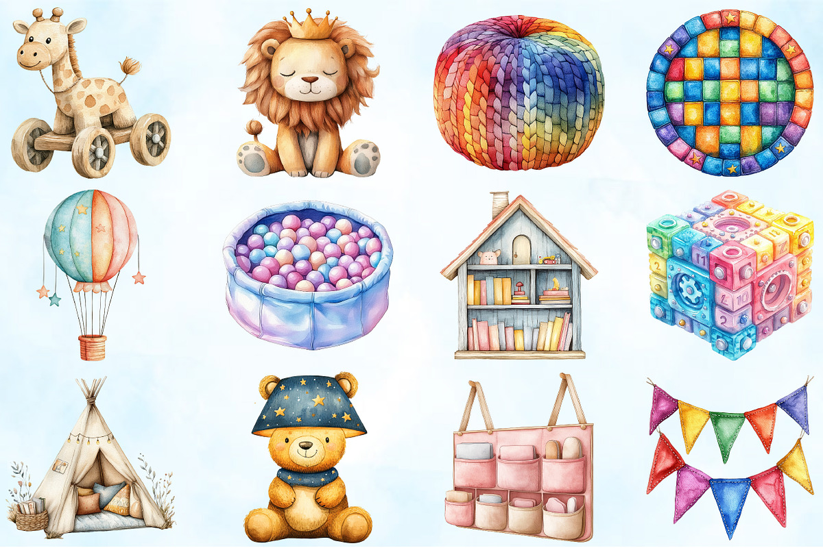 Watercolor Playroom Decor Clipart, an Illustration by Craft Nest (Photo 4 of 9)