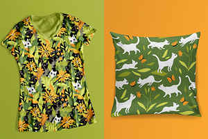 CATS IN THE GARDEN Seamless Patterns