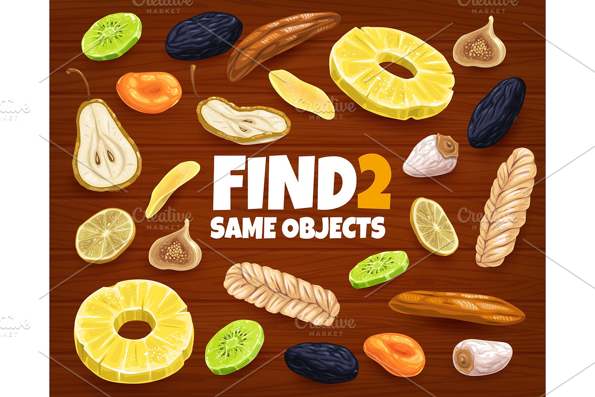 Find two same dried fruits, an Education Illustration by Vector Tradition (Photo 3 of 3)