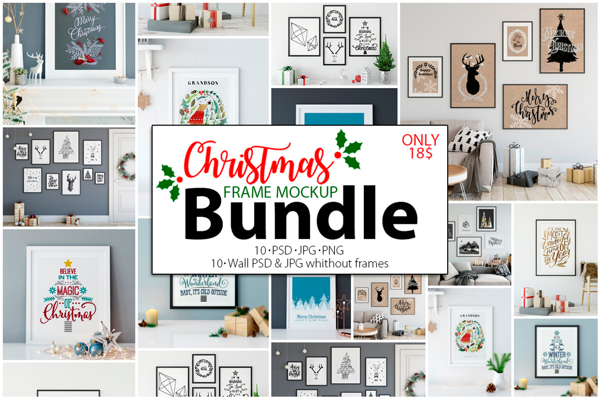 Christmas Frame Mockup Bundle, a Print Template by Yuri-U (Photo 1 of 19)