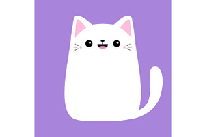 Cute white cat silhouette icon., an Animal Illustration by Worldofvector