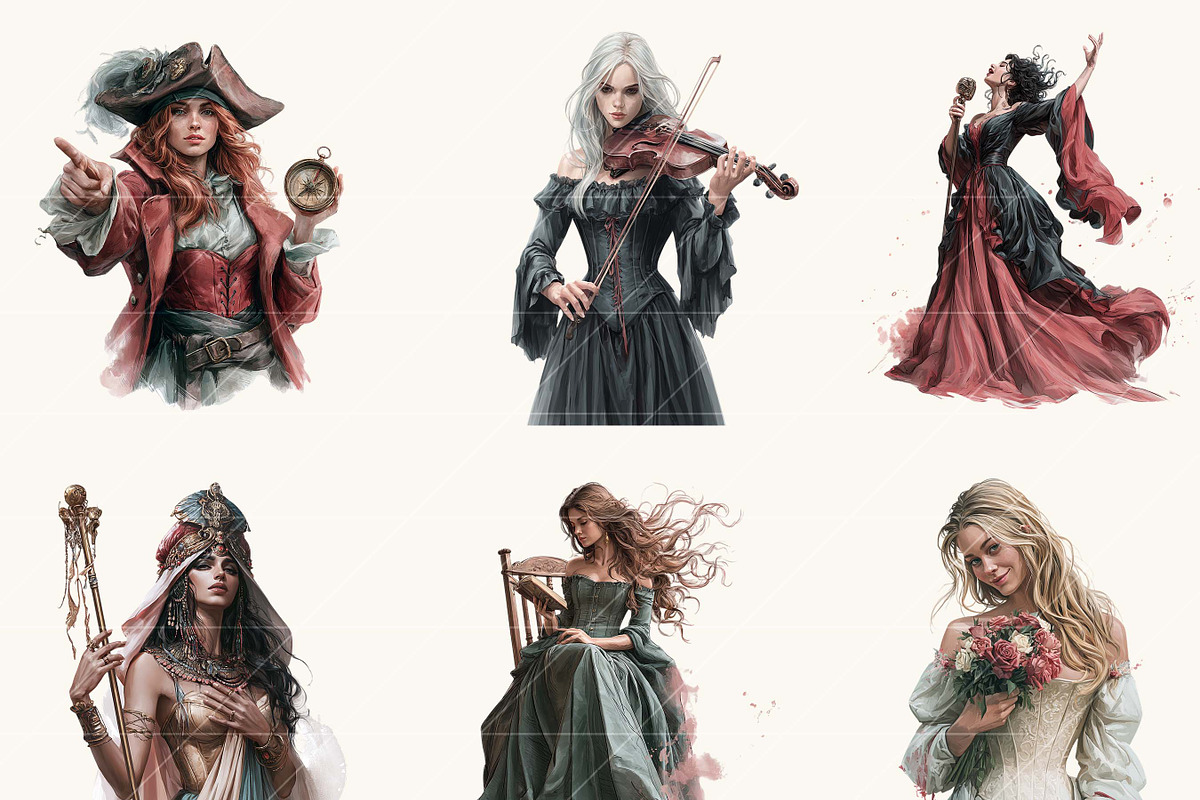 Mystic Women Fantasy Clipart Bundle, a Person Illustration by BusyDaydesign (Photo 4 of 9)