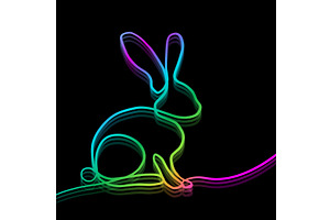 Rabbit banner one line linear. Happy, an Illustration by Nenahliadava Design