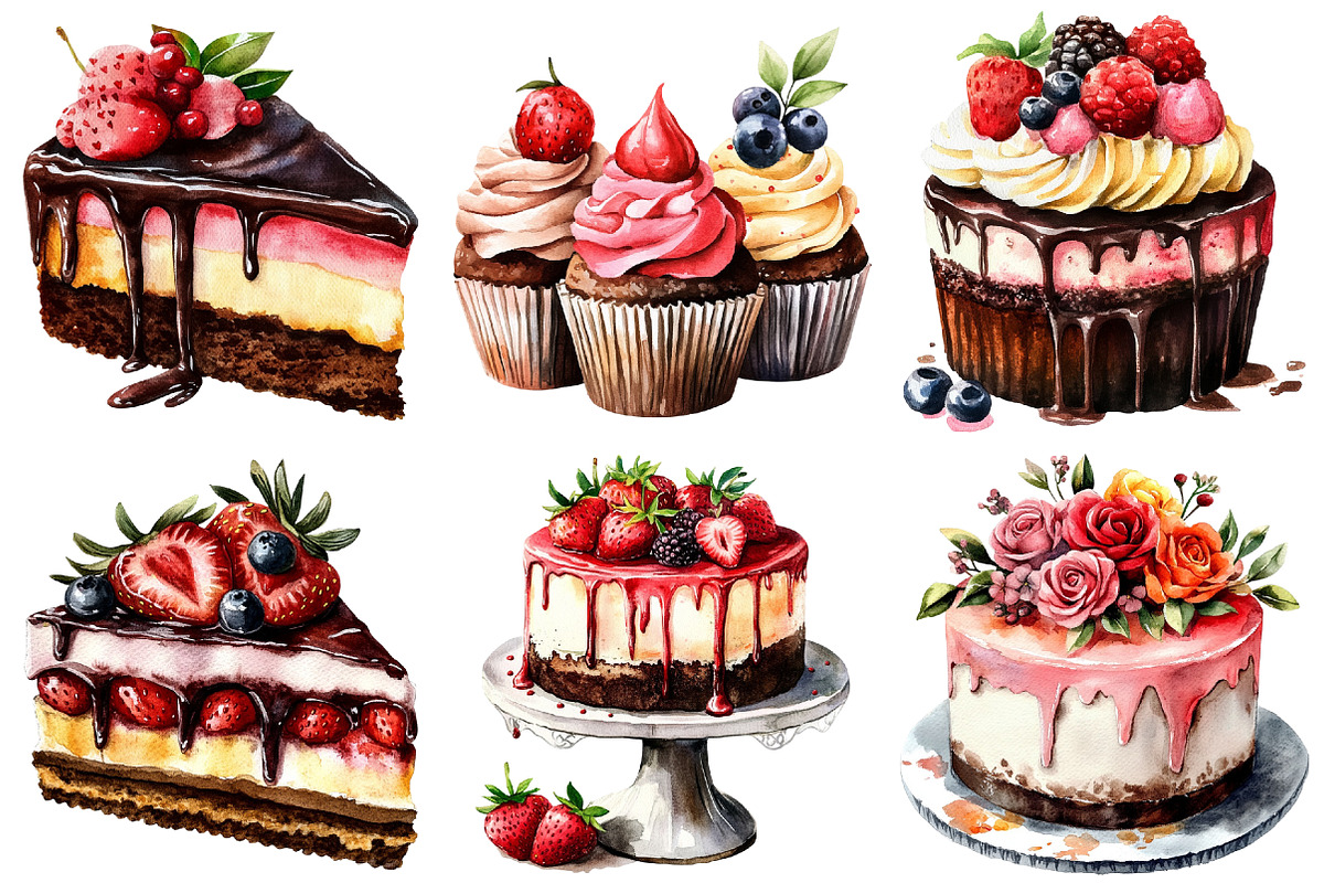Watercolor Bakery Clipart, an Illustration by Craft Nest (Photo 7 of 8)