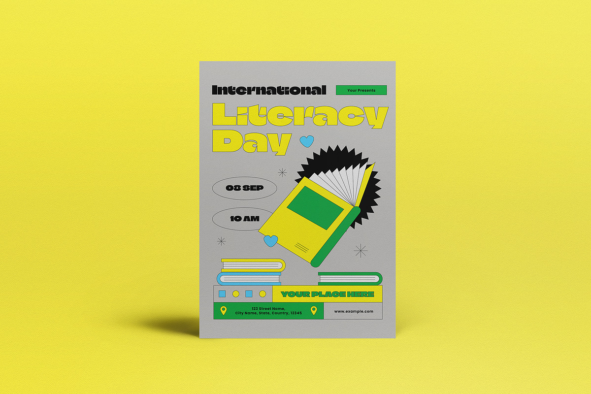Neo Brutalism Literacy Day Flyer Set, a Flyer Template by graphicook (Photo 2 of 4)