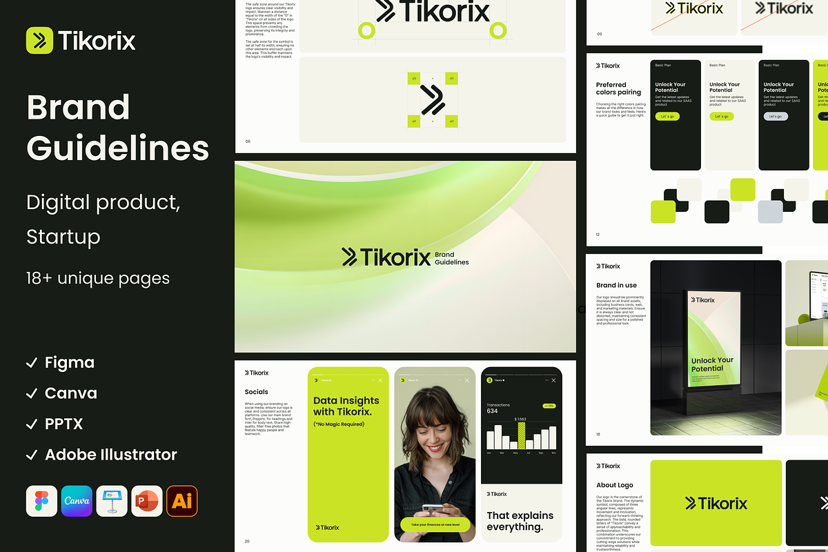 Tikorix. Brand guidelines template, a Branding & Logo Template by Brandarnia (Photo 1 of 6)