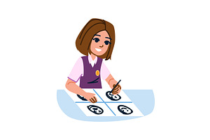 Schoolgirl painting emojis on paper, an Education Illustration by pikepicture