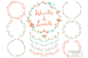 Mint & Peach Vector Flower Wreaths, an Illustration by Amanda Ilkov