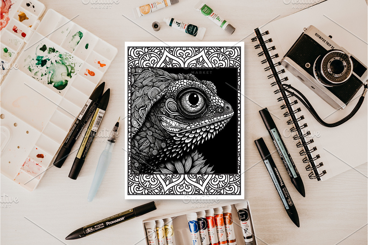 126 Art Animal Face Coloring Pages, an Animal Illustration by Blue Digital Studio (Photo 2 of 4)