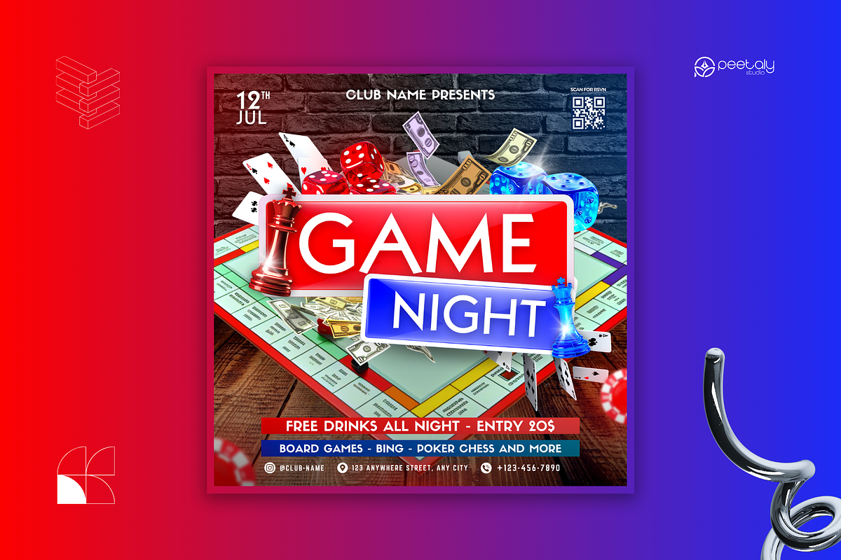 Game Night Flyer Canva Template, a Flyer Template by PeetalyStudioDesigns (Photo 3 of 5)