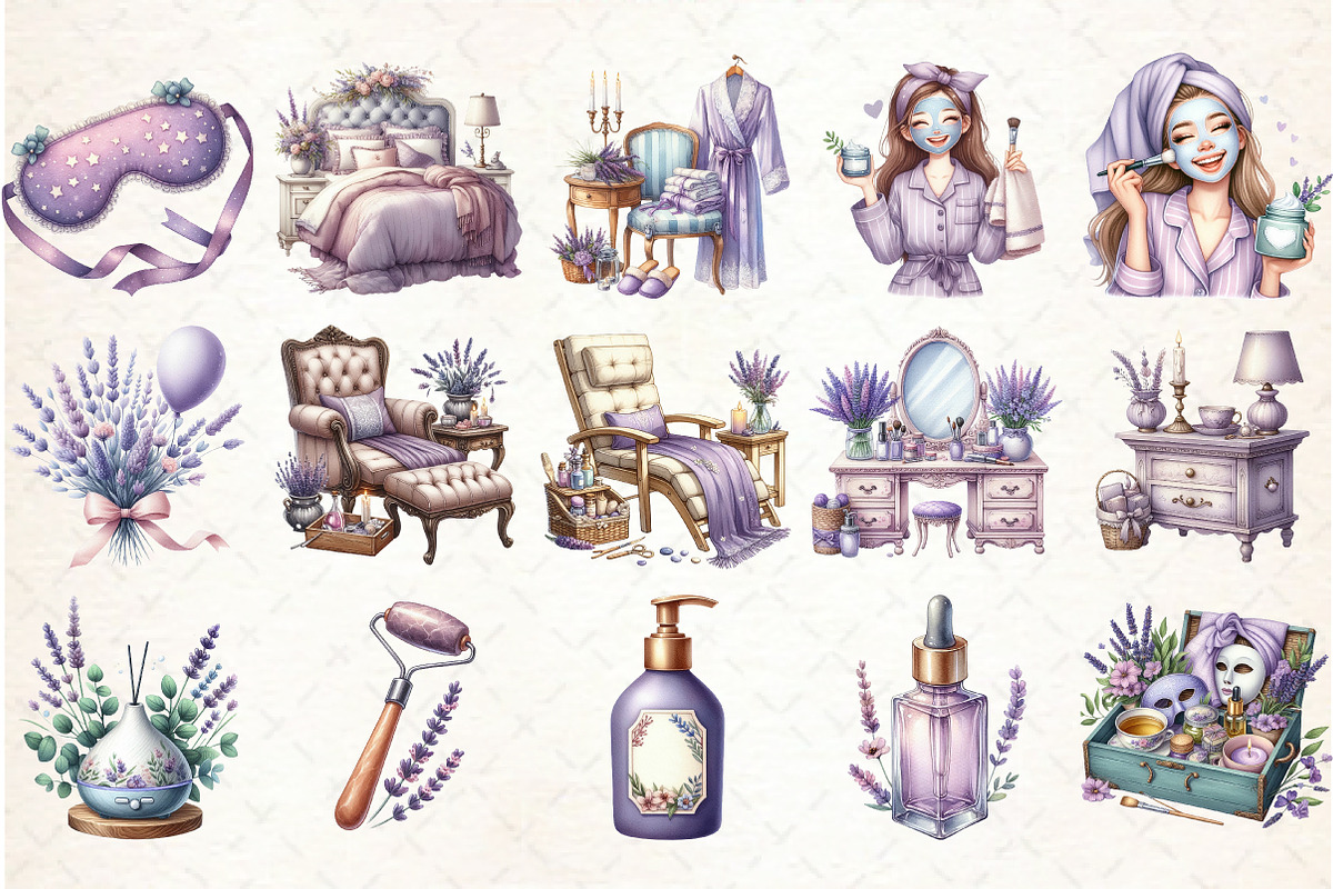 Lavender Pajama Party Spa Day Clipar, an Illustration by Libby Wishes (Photo 2 of 7)