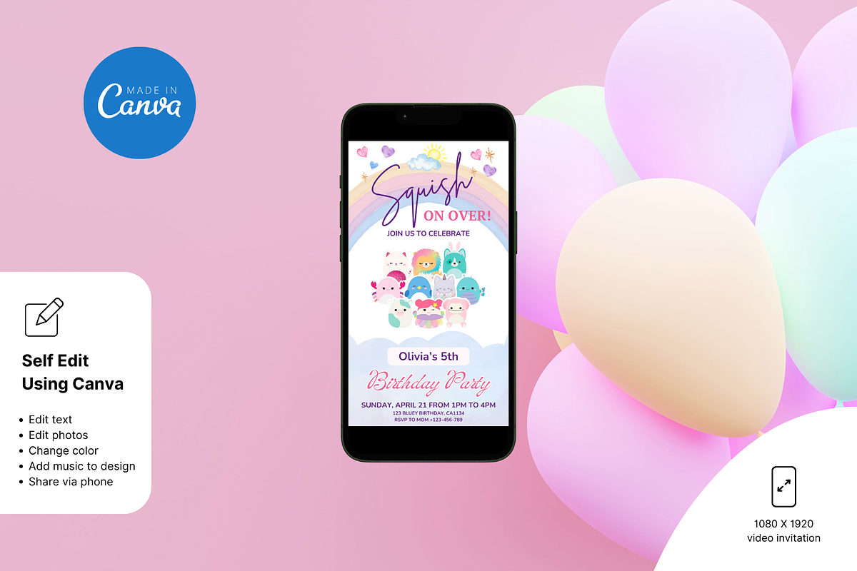 Squishmallow Birthday Invitation, an Invitation Template by Earth5168 (Photo 5 of 9)