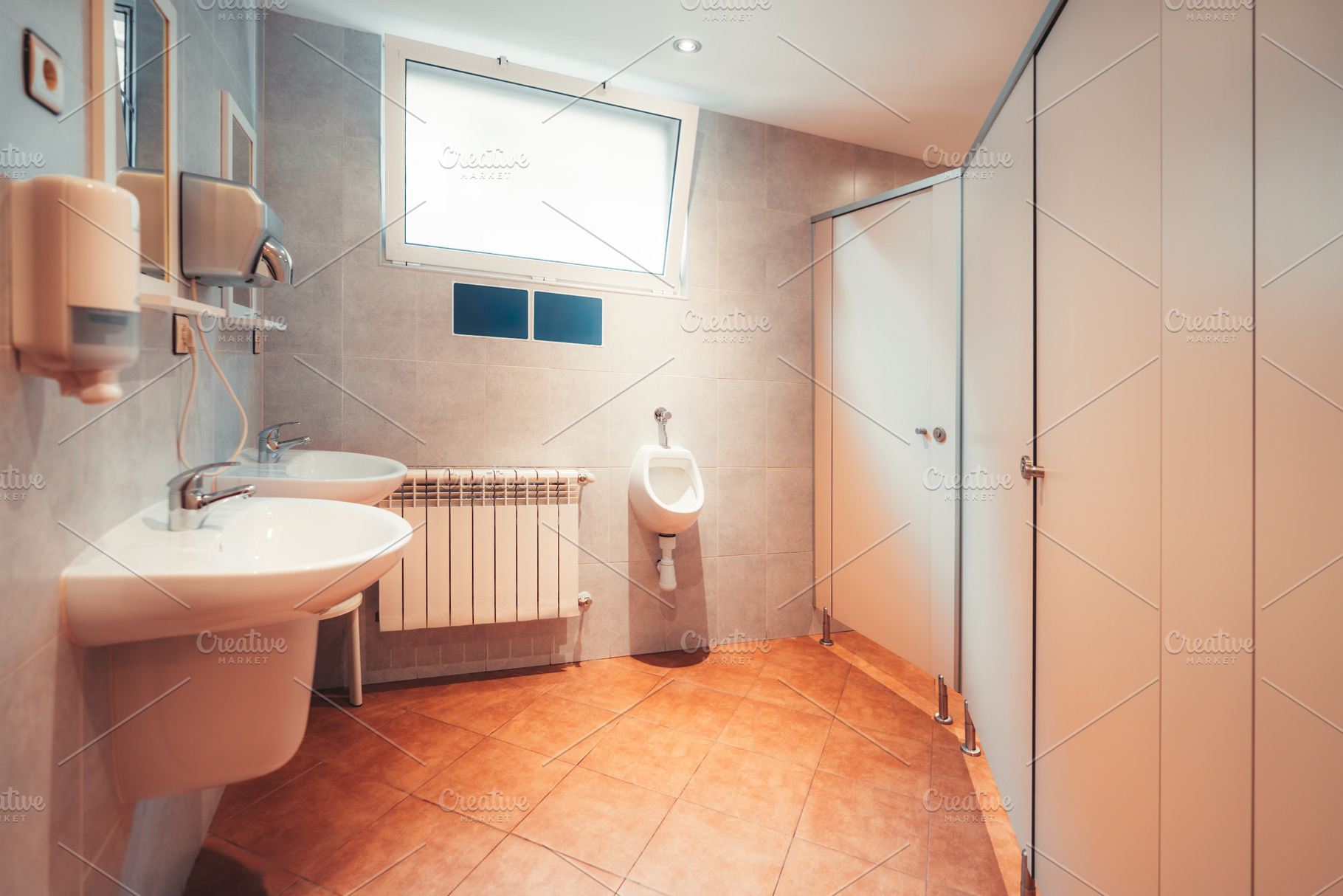 Modern public restroom interior, an Architecture Photo by SkyNext