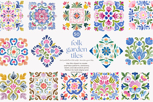 floral folk art motif clipart set, a Decorative Illustration by Patishop Art