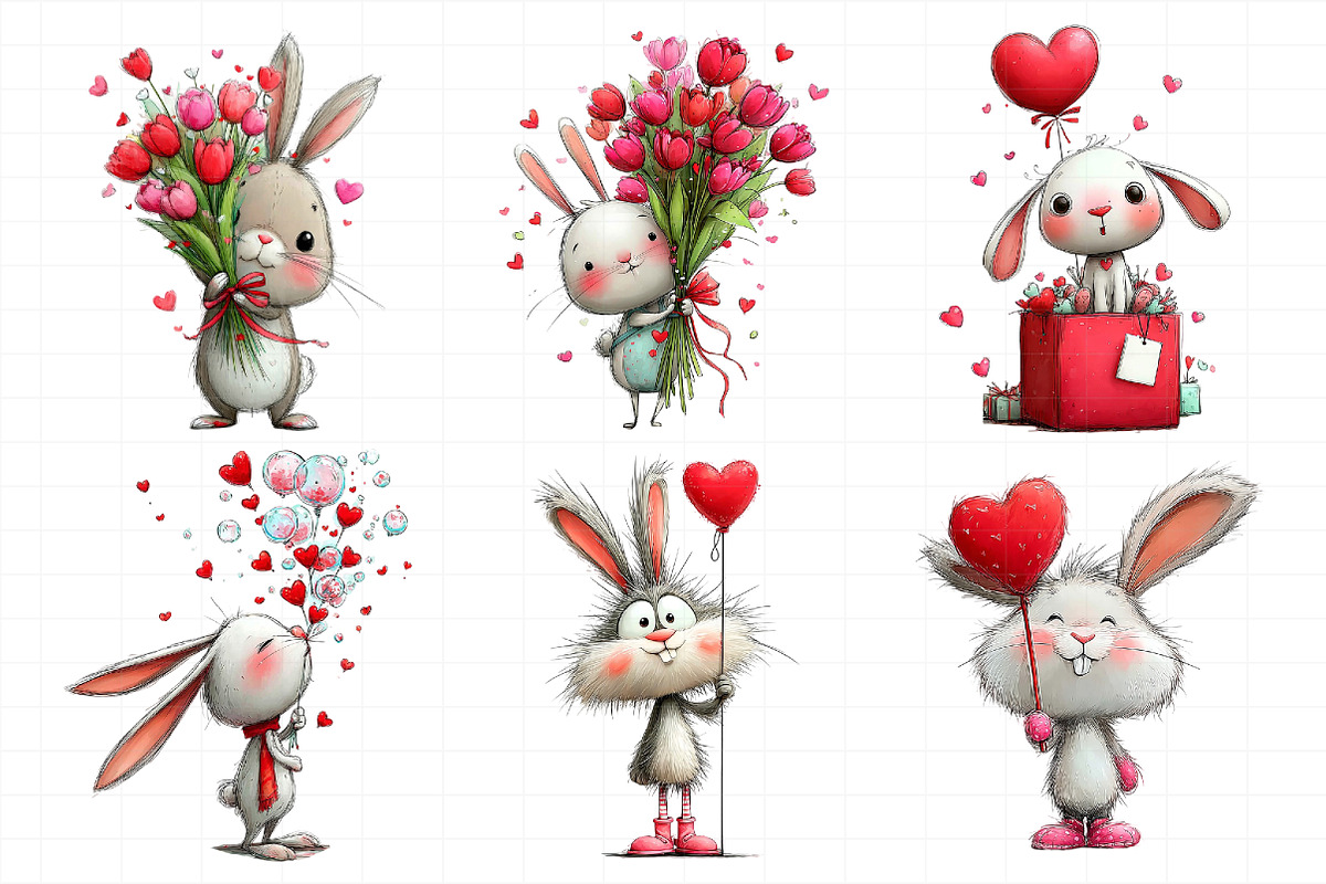 Whimsical Valentine Bunny Clipart, an Illustration by Daily.Designs (Photo 6 of 6)