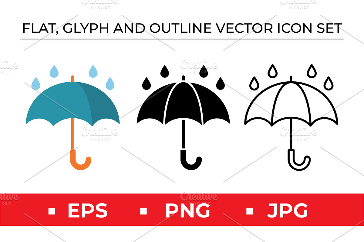 Rain Umbrella Icons, an Outline Icon by Artonix (Photo 1 of 2)