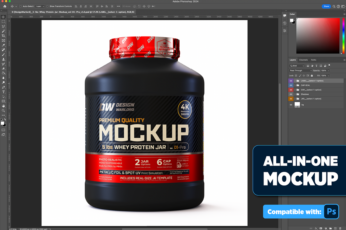 5lb Whey Protein Jar Mockup D1-Pro, a Packaging Mockup by Design Warlord (Photo 2 of 16)