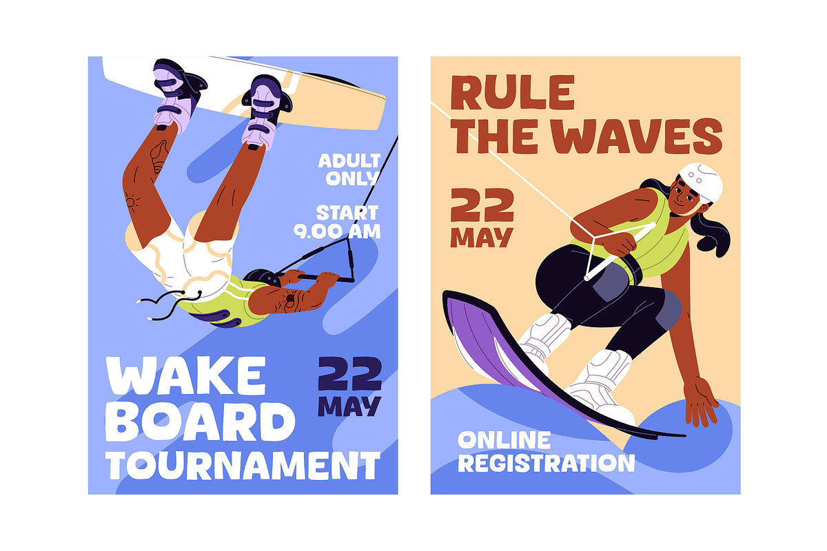 People wakeboarding posters set, a Sport Illustration by PaperTrident (Photo 5 of 5)